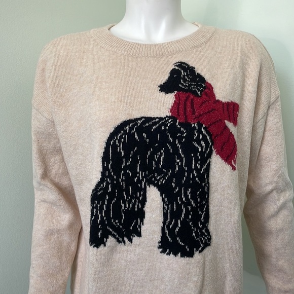 Loft Cream Ivory Crewneck Sweater Women's Petite MEDIUM M Dog - Picture 3 of 6